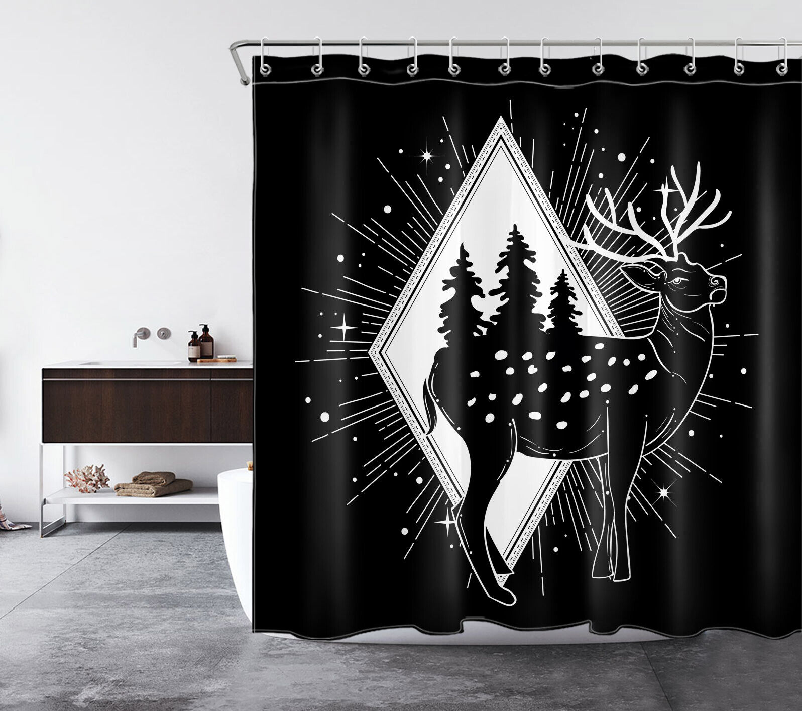 Forest Elk Shower Curtain - Bohemian Bathroom Decor