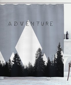 Forest Halftone Effect Camping Shower Curtain - Adventure Bathroom Decor 
