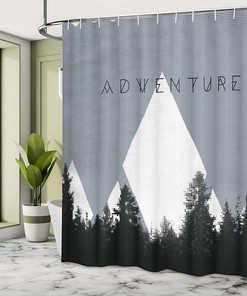 Forest Halftone Effect Camping Shower Curtain - Adventure Bathroom Decor 