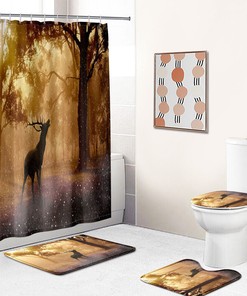 Forest Trees Elk Deer Print Shower Curtain - Art Rustic Bathroom Decor