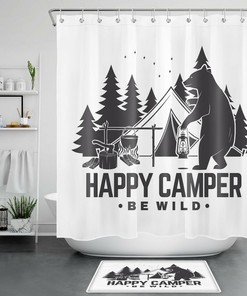 Forest Wildlife Picnic Tent Bear Shower Curtain - Outdoor Bathroom Decor