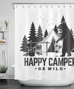 Forest Wildlife Picnic Tent Bear Shower Curtain - Outdoor Bathroom Decor