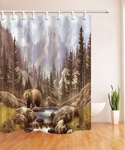 Forest Wildlife Shower Curtain Waterproof Fabric for Bathroom Decor