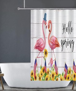 Fourth of July American Flag Flamingo Shower Curtain for a Patriotic Soft Home Decor