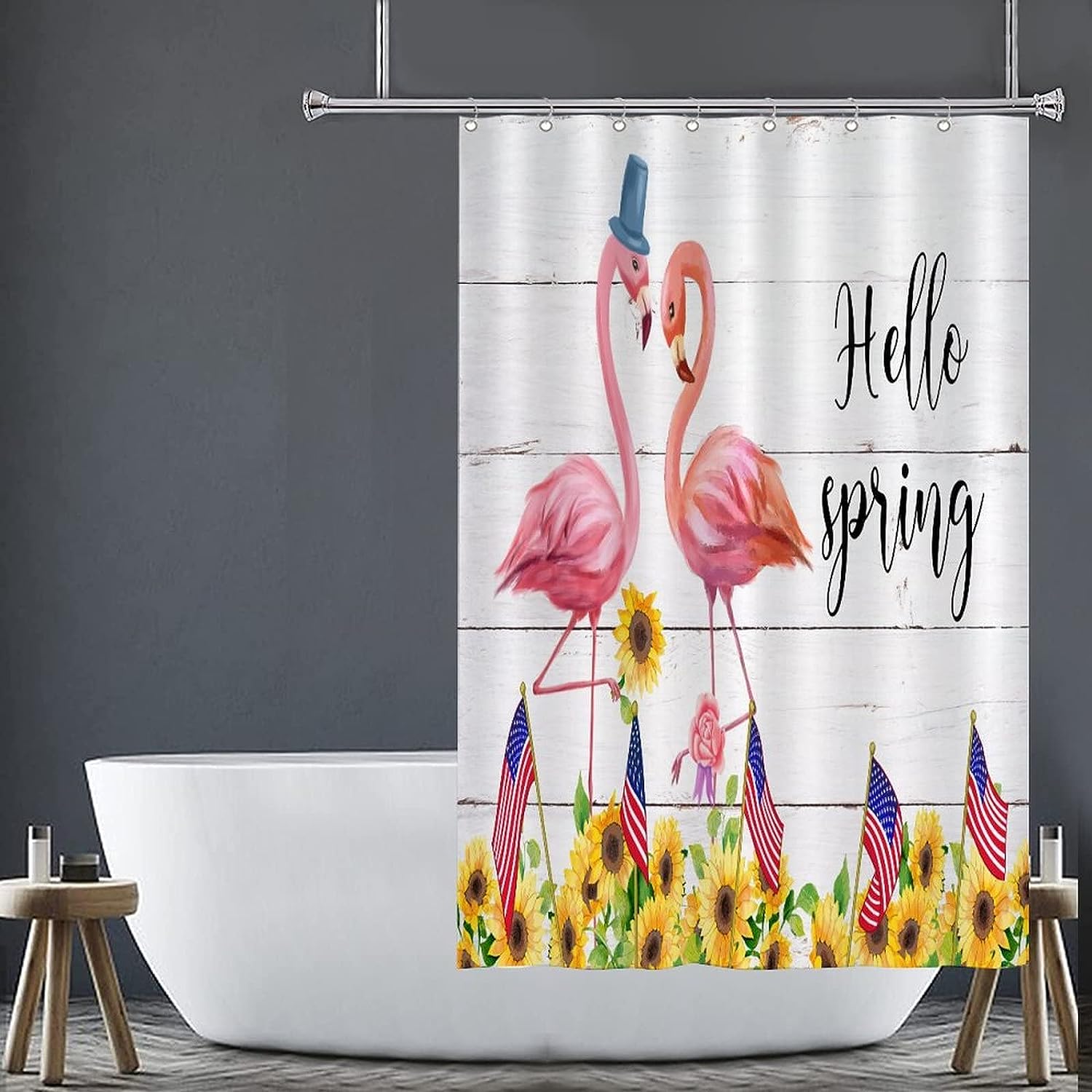 Fourth of July American Flag Flamingo Shower Curtain for a Patriotic Soft Home Decor