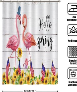 Fourth of July American Flag Flamingo Shower Curtain for a Patriotic Soft Home Decor