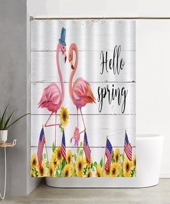 Fourth of July American Flag Flamingo Shower Curtain for a Patriotic Soft Home Decor