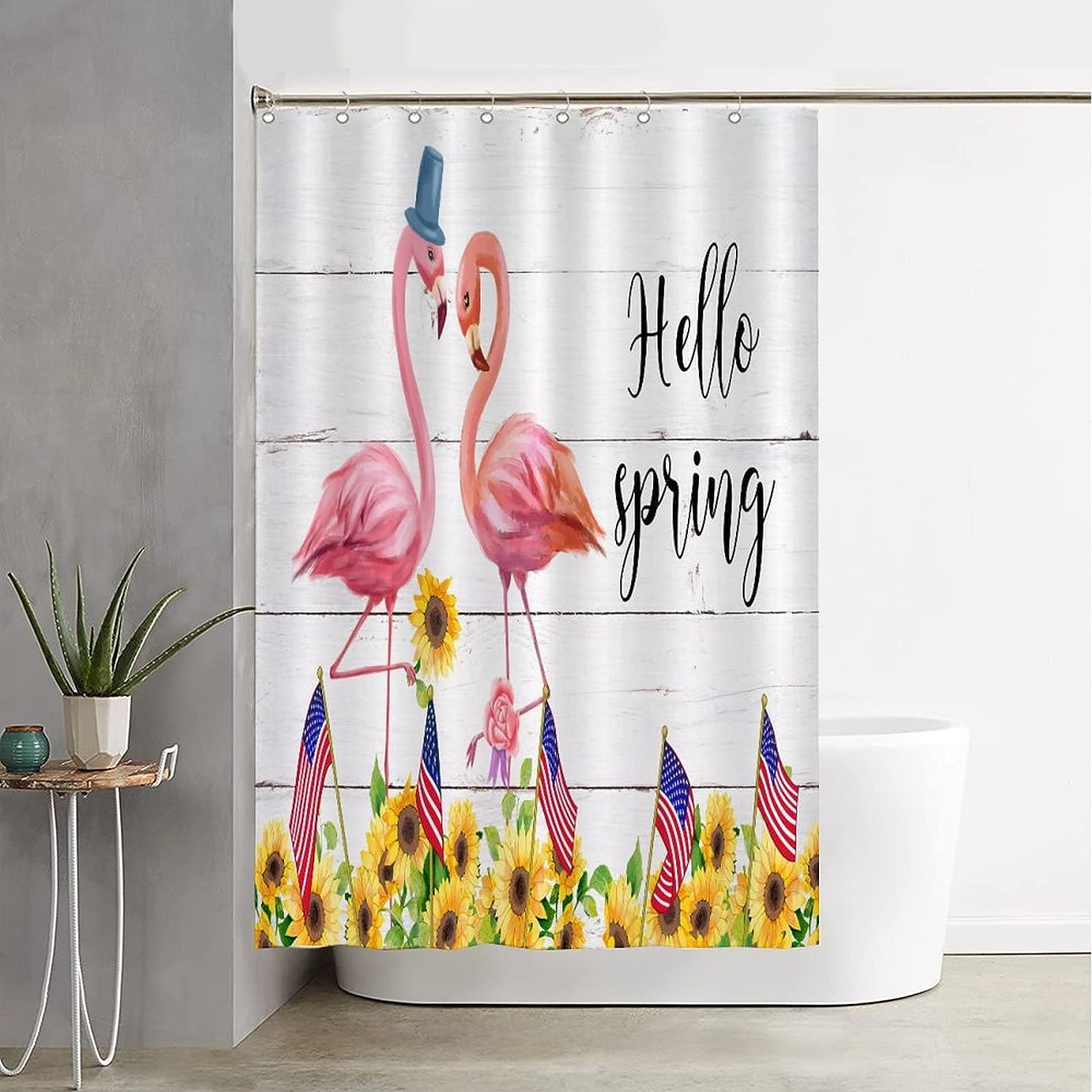 Fourth of July American Flag Flamingo Shower Curtain for a Patriotic Soft Home Decor