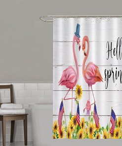 Fourth of July American Flag Flamingo Shower Curtain for a Patriotic Soft Home Decor