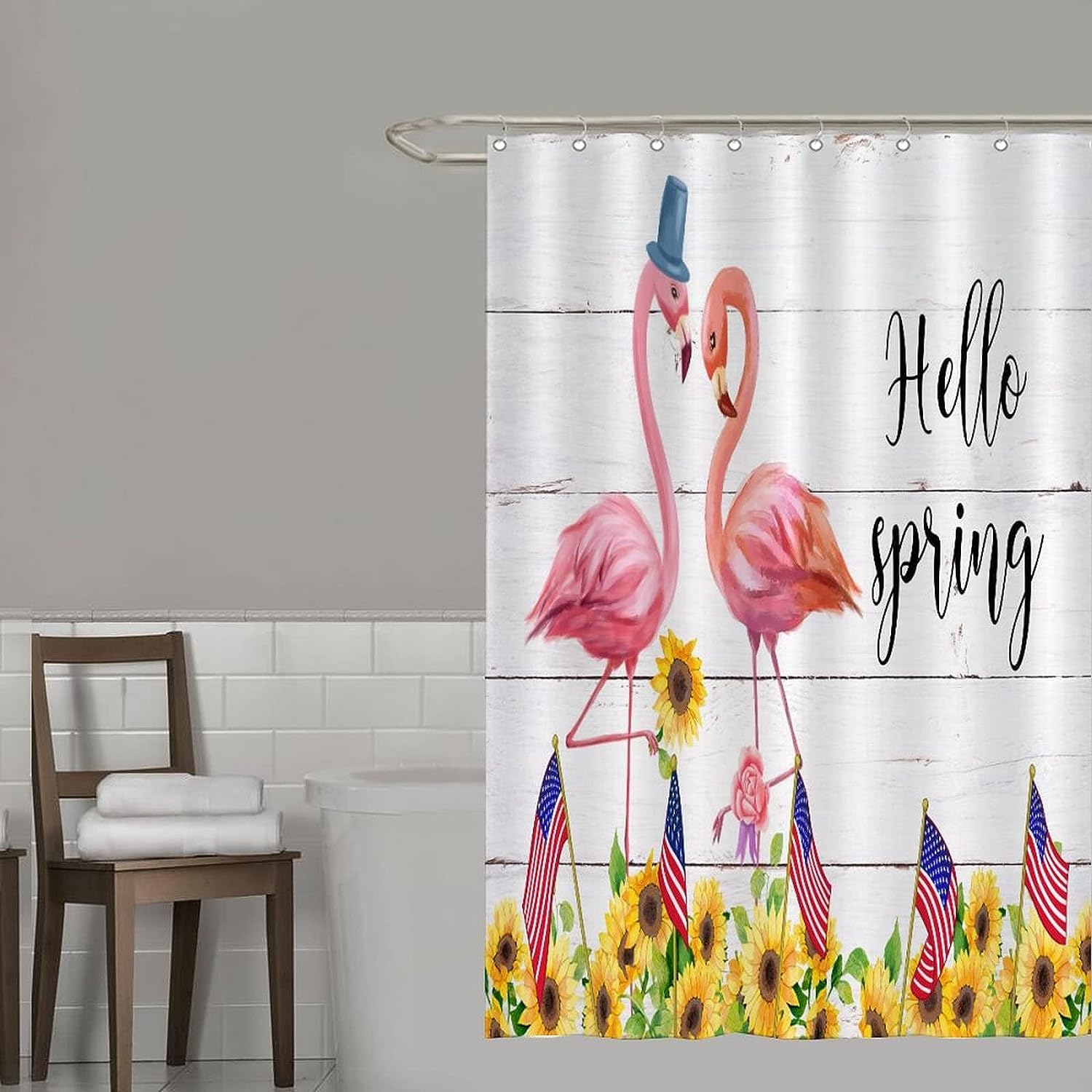 Fourth of July American Flag Flamingo Shower Curtain for a Patriotic Soft Home Decor