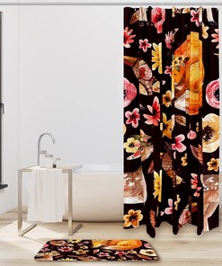 Foxes Bird Deer Waterproof Shower Curtain for Rustic Bathroom Decor