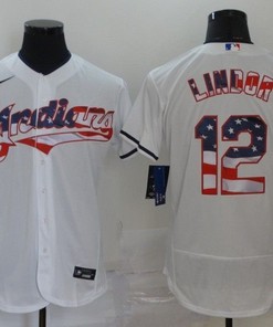 Francisco Lindor #12 2020 Mlb American Flag White Jersey