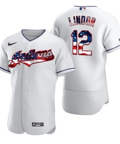 Francisco Lindor #12 2020 Mlb American Flag White Jersey