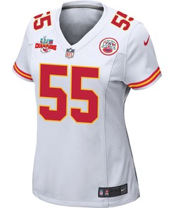 Frank Clark 55 Kansas City Chiefs Super Bowl LVII Champions 3 Stars Women Game Jersey - White