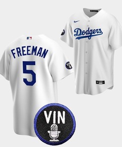 Freddie Freeman Honor Vin Scully Los Angeles Dodgers White 5 Jersey