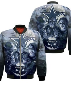 Freddy Jason Michael Myers Love Dallas Cowboys Pumpkin Head Halloween 3D Bomber Jacket Model 2134