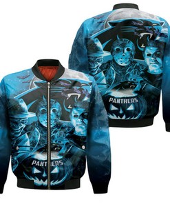 Freddy Jason Michael Myers Loves Carolina Panthers Pumpkin Head Halloween 3D Jersey Bomber Jacket