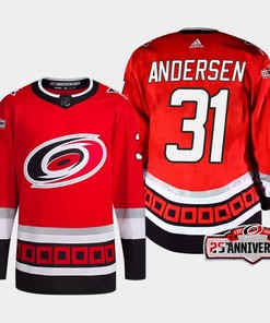 Frederik Andersen 31 Carolina Hurricanes Red Jersey 2022-23 Third 25th Anniversary