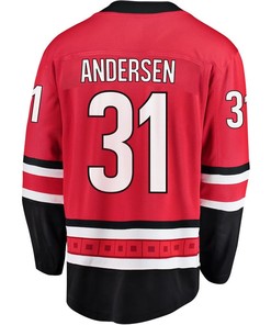 Frederik Andersen 31 Carolina Hurricanes Stanley Cup 2023 Playoffs Patch Home Breakaway Men Jersey - Red