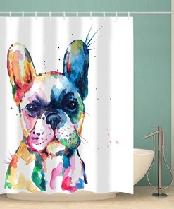 French Bulldog Shower Curtain with Original Watercolor Rainbow Design - Perfect for Bathroom Decor