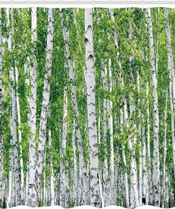 Fresh Green Leaves Shower Curtain, Summer Forest Landscape Print Bathroom Decor, Green White Black