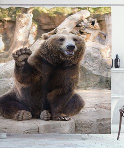 Friendly Animal Waving Paw Shower Curtain with Bear Print for Bathroom