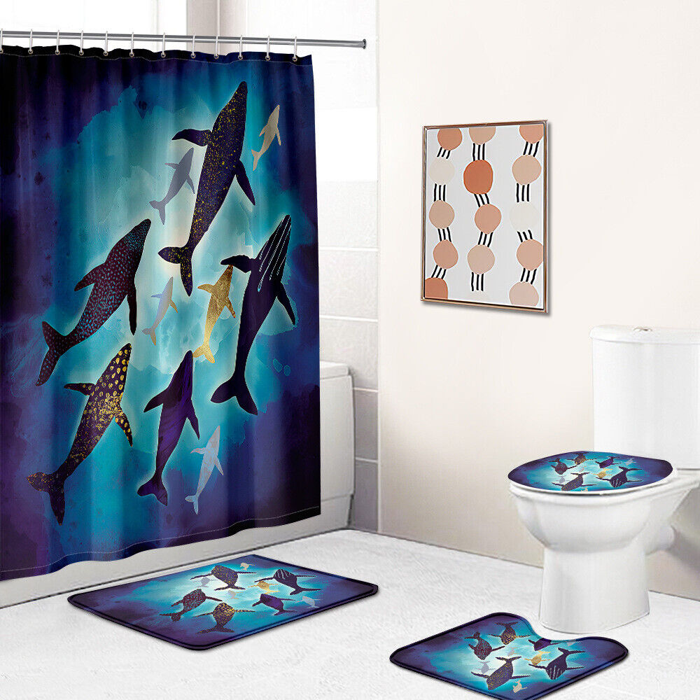 Friendly Whale Shower Curtain for Underwater life Bathroom Decor Bluefink