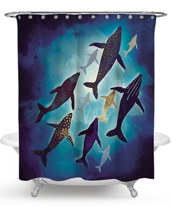 Friendly Whale Shower Curtain for Underwater life Bathroom Decor