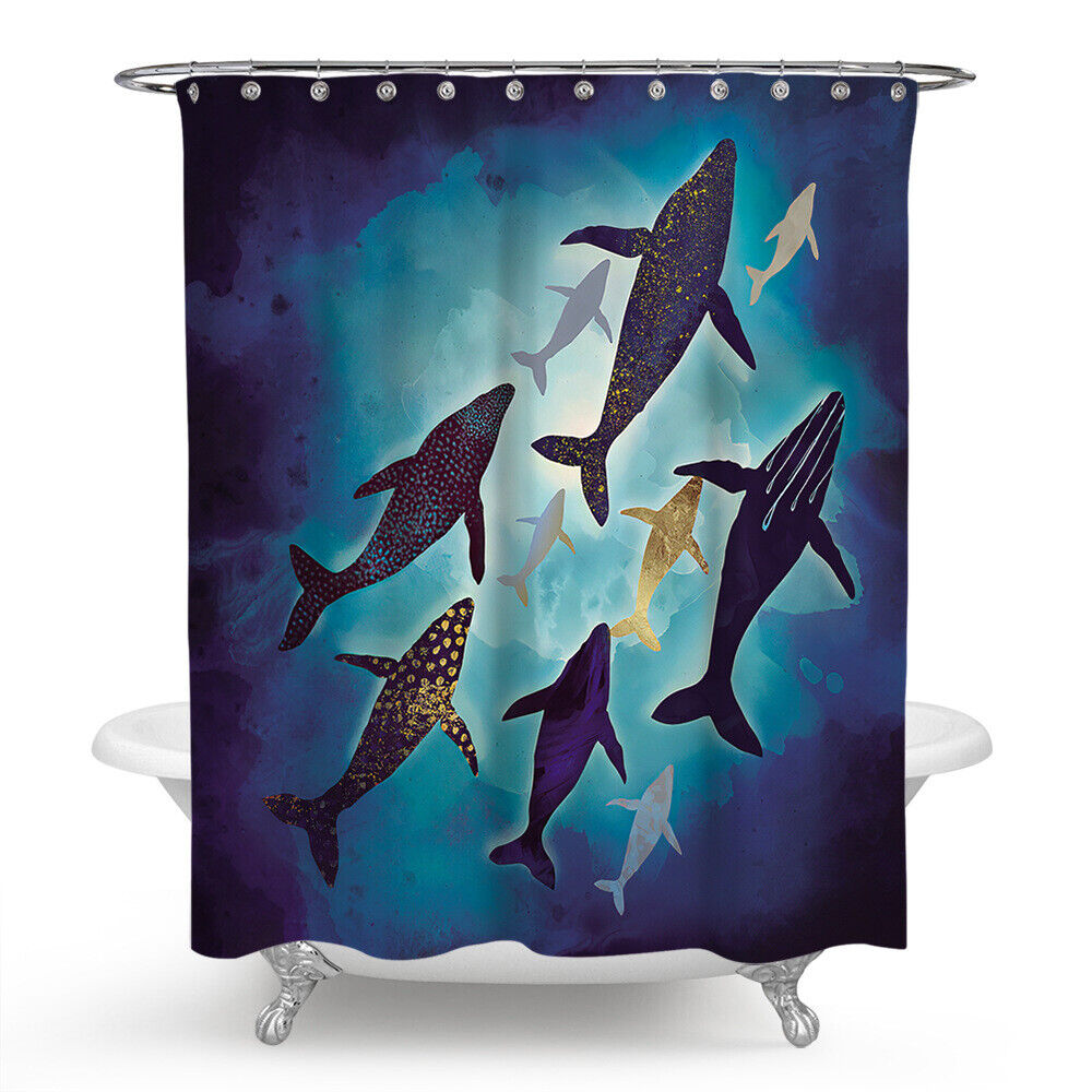Friendly Whale Shower Curtain for Underwater life Bathroom Decor Bluefink