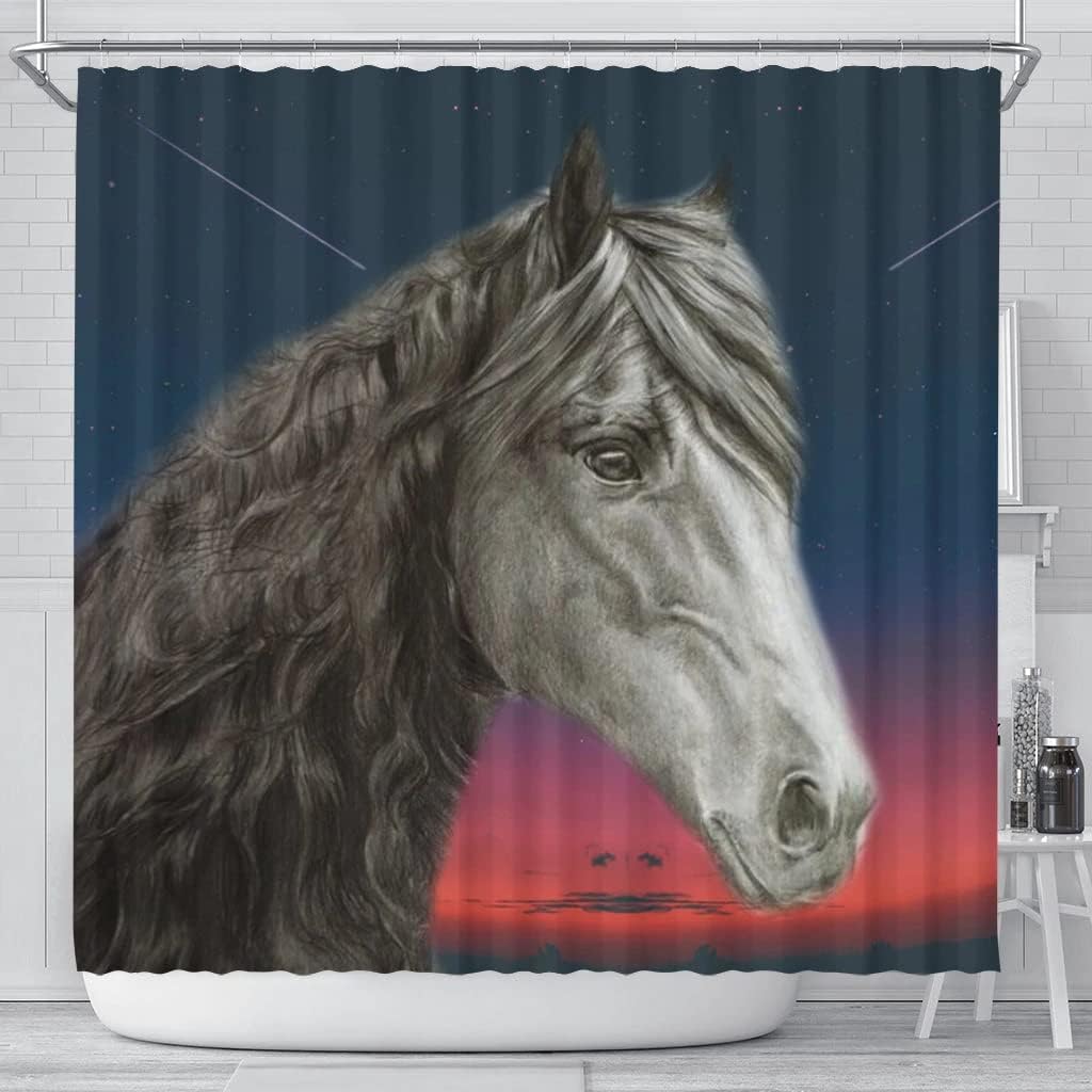 Friesian Horse Print Shower Curtain - Black and White Bathroom Decor