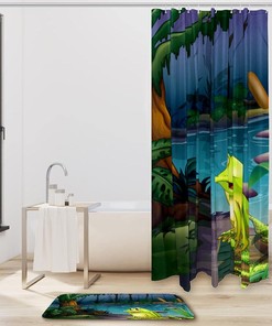 Frog Above Trunk Algae Shower Curtain Waterproof Bathroom Decor