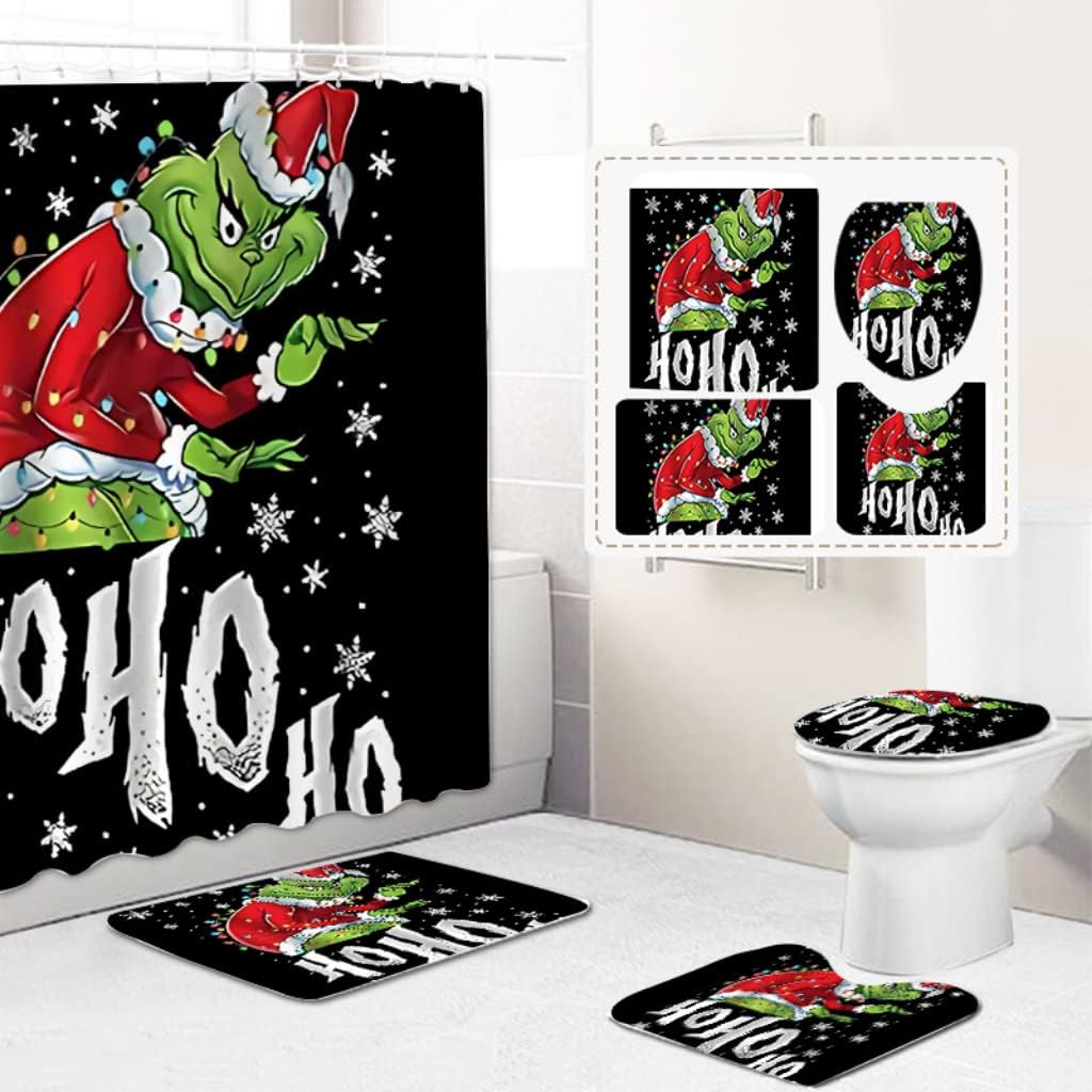 Frog Halloween Christmas Shower Curtain Set for Bathroom Decor