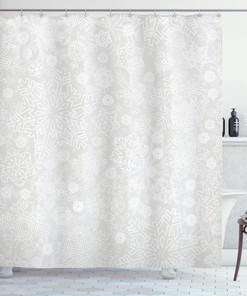 Frosty Celebration Shower Curtain Bathroom Decor in Grey White, Home Decor