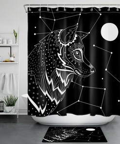Full Moon Constellations Wolf Shower Curtain - Mystic Bathroom Decor