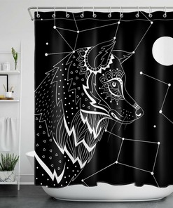 Full Moon Constellations Wolf Shower Curtain - Mystic Bathroom Decor