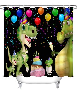 Fun Birthday Party Balloons and Confetti Dinosaur Shower Curtain - Waterproof Fabric