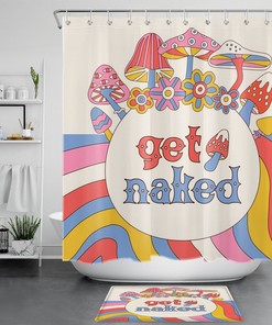 Fun Boho Shower Curtain with Colorful Flower and Mushroom - Bathroom Decor with Playful Twist