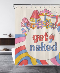 Fun Boho Shower Curtain with Colorful Flower and Mushroom - Bathroom Decor with Playful Twist