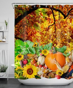 Funny Autumn Truck Pumpkins Shower Curtain for Bathroom Decor
