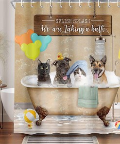 Funny Cat Dog Shower Curtain with Vintage Country Wood | Bathroom Decor
