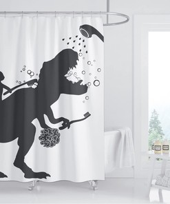 Funny Cat Help Dino Bathe Shower Curtain for Kids Boys - Cat and Dinosaur Bathroom Decor