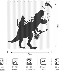 Funny Cat Help Dino Bathe Shower Curtain for Kids Boys - Cat and Dinosaur Bathroom Decor