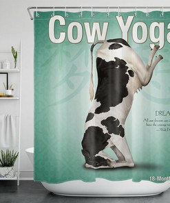 Funny Cow Yoga Shower Curtain with Cute Animals for a Whimsical Bathroom Decor