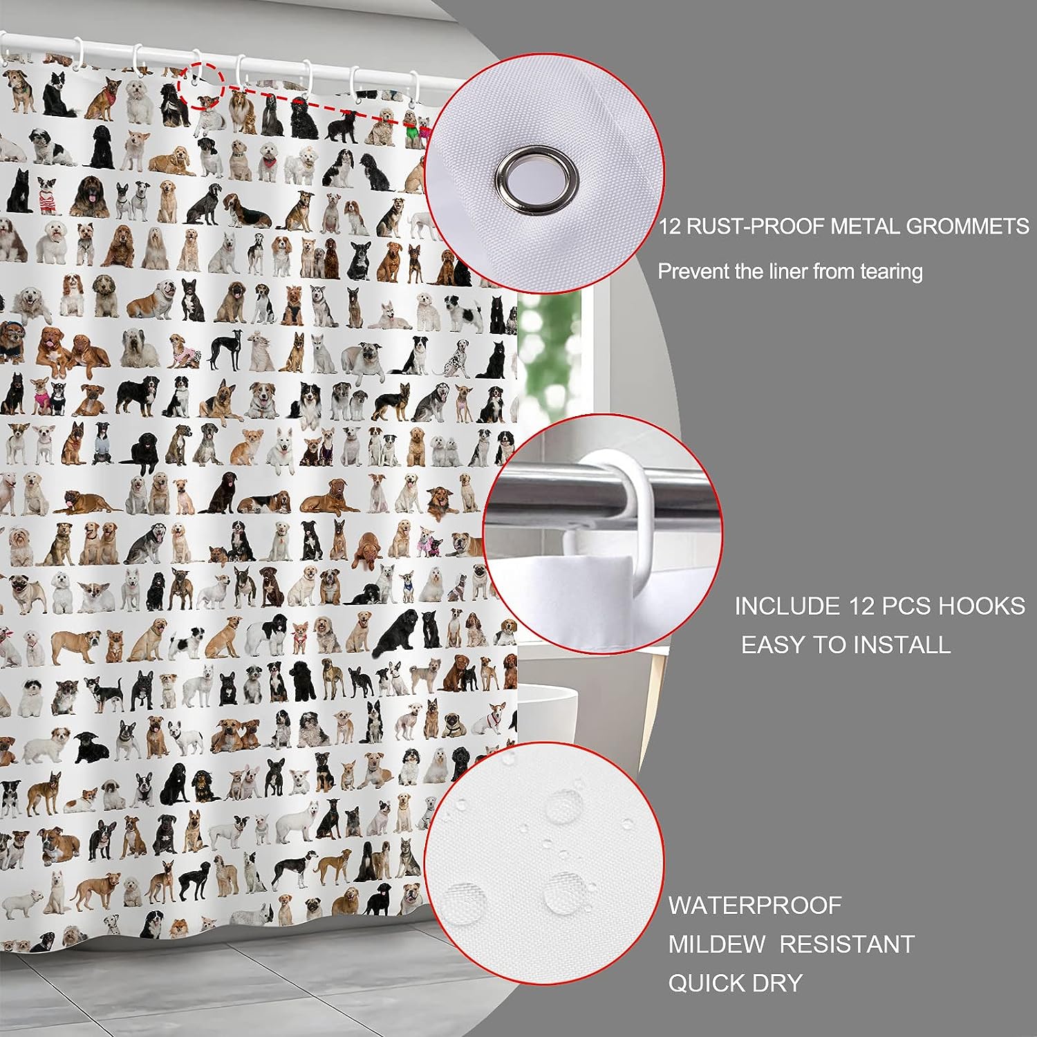 Funny Dog Family Shower Curtain - Animal Print for Bathroom Decor