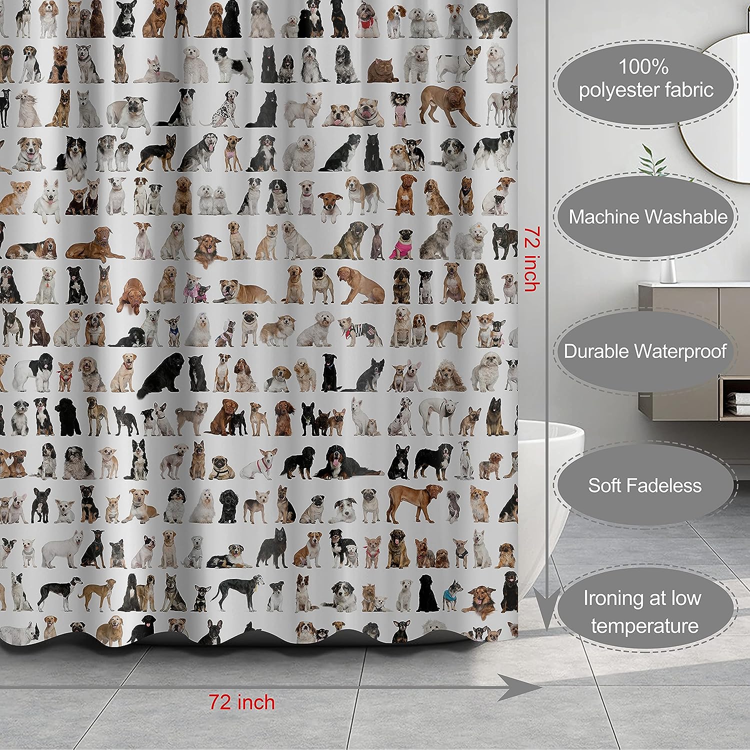 Funny Dog Family Shower Curtain - Animal Print for Bathroom Decor