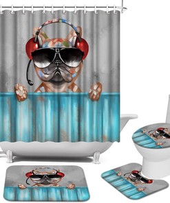 Funny Dog Playing Music Shower Curtain - Music Lover Bathroom Decor