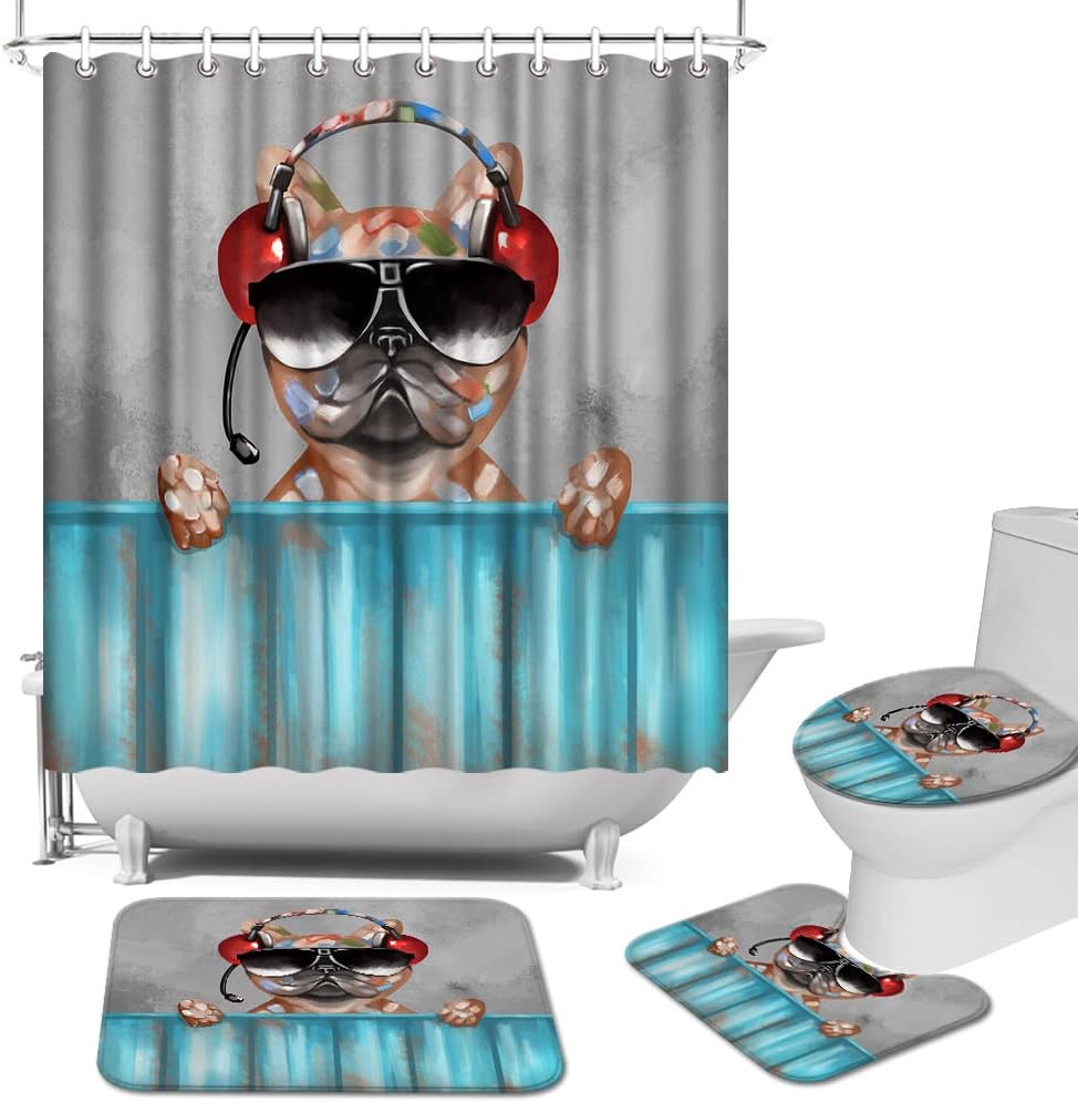 Funny Dog Playing Music Shower Curtain - Music Lover Bathroom Decor