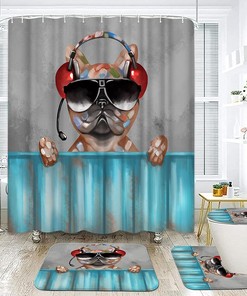 Funny Dog Playing Music Shower Curtain - Music Lover Bathroom Decor