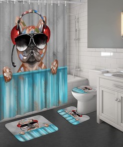 Funny Dog Playing Music Shower Curtain - Music Lover Bathroom Decor