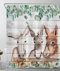 Funny Donkey Rustic Retro Shower Curtain with Botanical Floral Accents for Bathroom Accessories